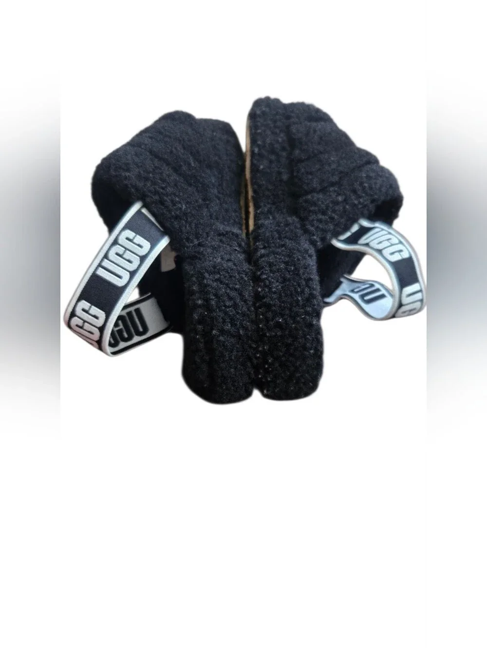 UGG Kids Super Fluff Black Quilted Sheepskin Slide Slippers Size 2